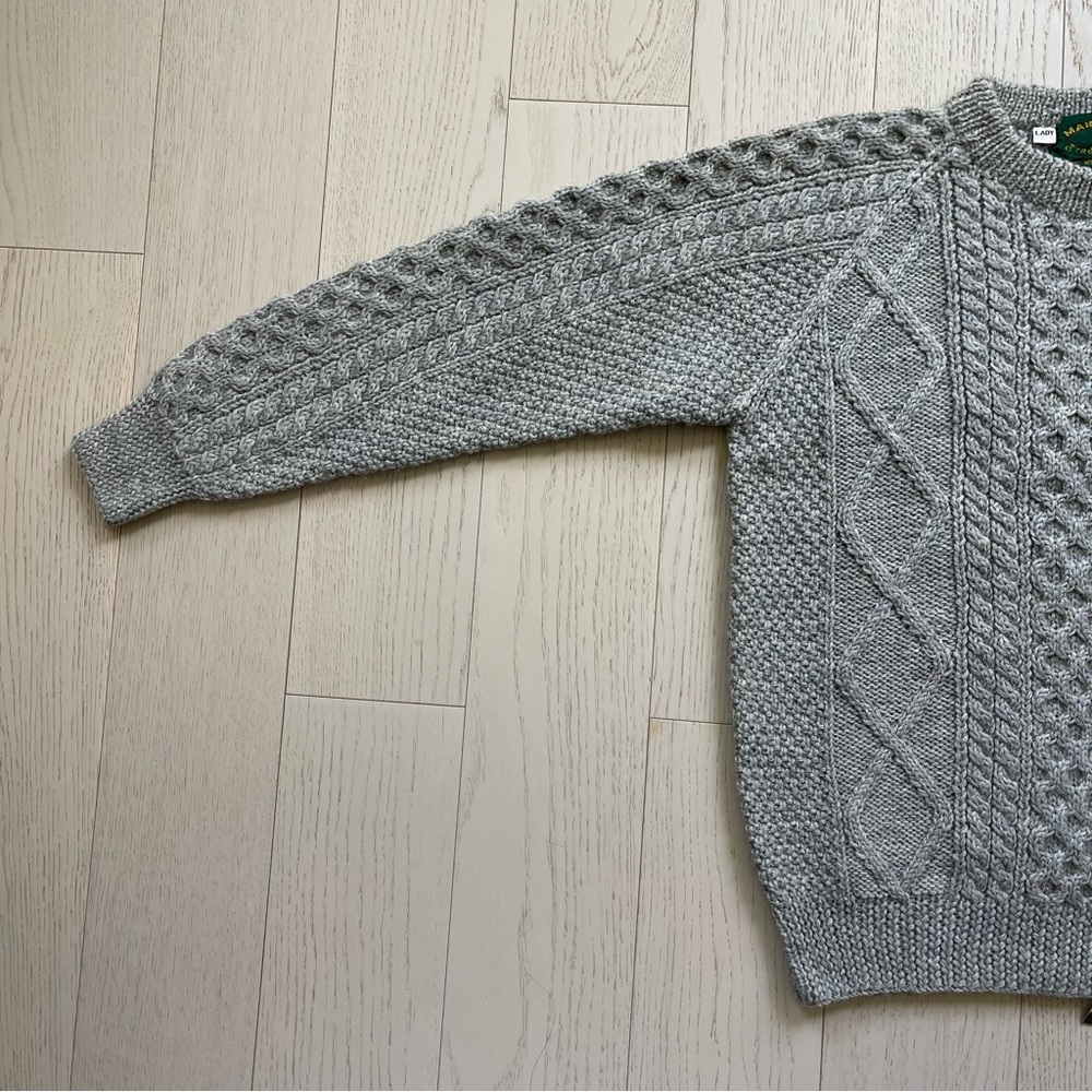 Vintage Maine Bay Thick Cable Knit 100% Wool Hand Knitted Fisherman Sweater - Picture 9 of 16